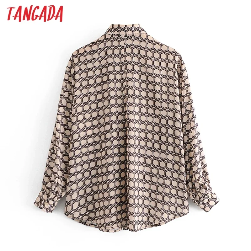 Tangada Women Retro Oversized Chain Print Blouse Long Sleeve Chic Female Elegant Shirt Blusas Femininas 3A104