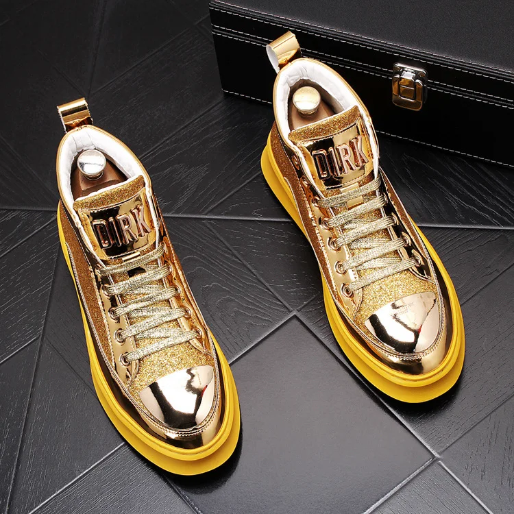 

New Men's ort Boots Gold High Top Faionable Denim Boots Inner Heightening Boots iny Sequins Briti Sle round Toe