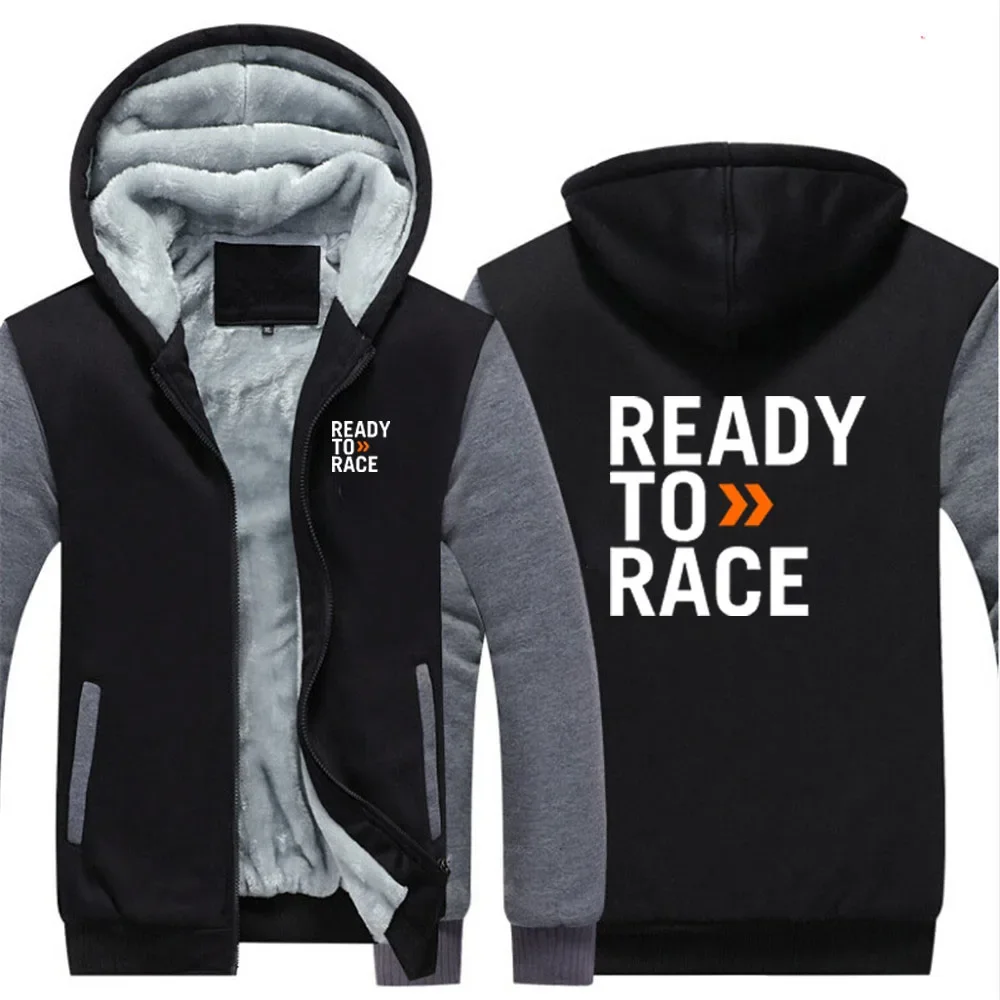 2024 Men Ready To Race Enduro Cross Motocross Bitumen Bike Life Solid Color Thick Warm Winter Hoodies Coat Zipper Sweatshirt Top