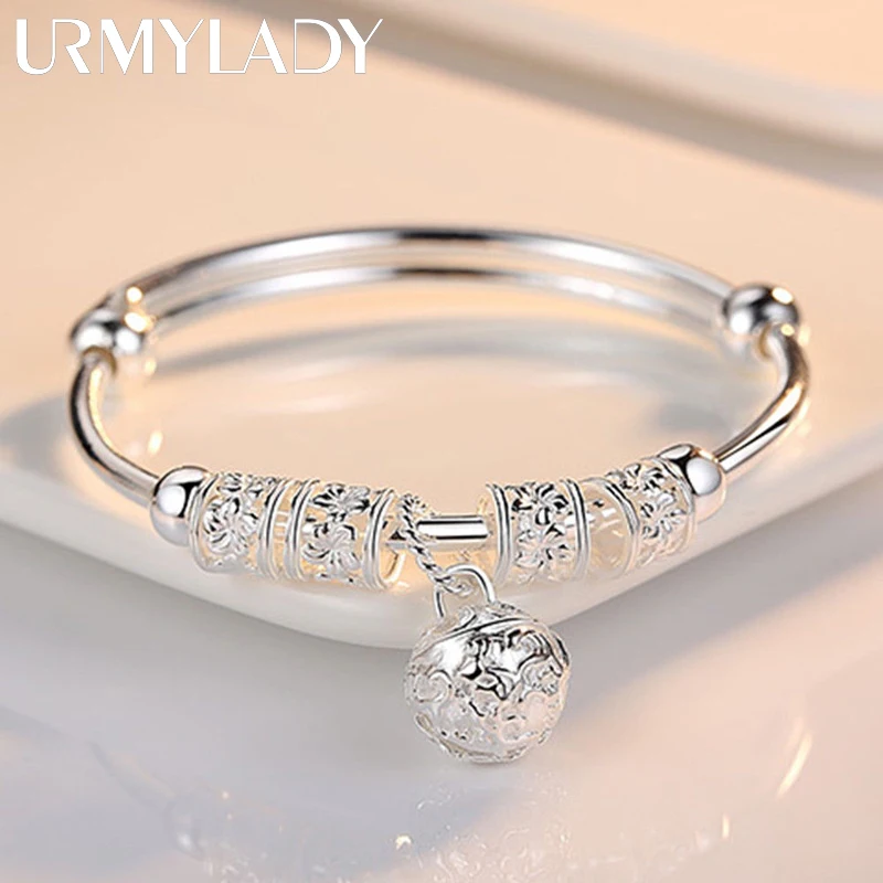 

Fine 925 Sterling Silver hollow Bells ball bangles adjustable Bracelets for Women Fashion Holiday gifts Party wedding Jewelry