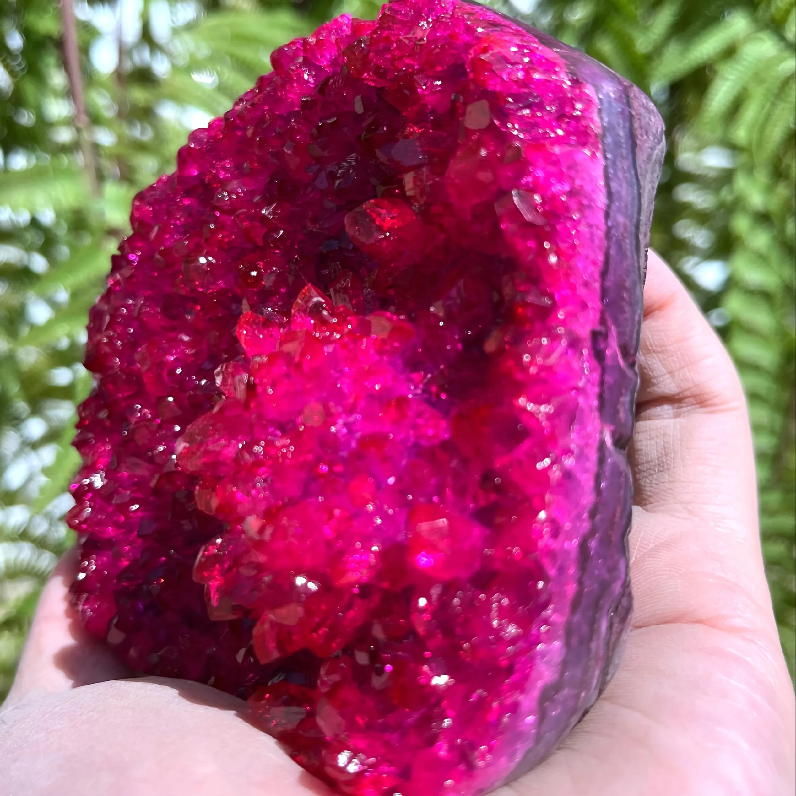 One pink geode quartz cluster - a natural gemstone crystal specimen, sparkling crystal, bohemian-style home decor