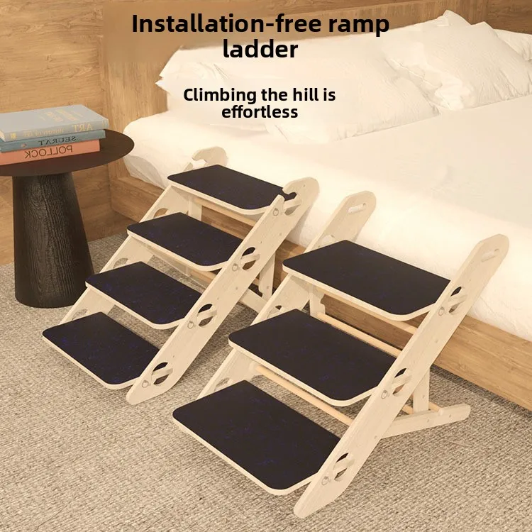 Solid Wood Pet Stairs Dogs Three Or Four Layer Indoor Sofa Bed Climbing Steps Anti-Slip Support Simple No-Installation Design