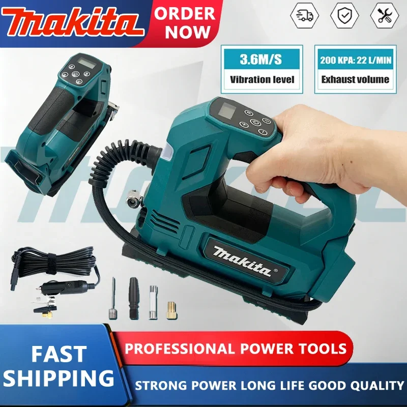 

Портативный воздушный насос Makita, автоматический беспроводной электрический компрессор, ручной автомобильный насос для подкачки шин, работает от аккумулятора 18В.