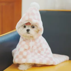 New Pet Hoodie Cloak Pet Plaid Blanket Dog Quilt Cat Cloak Small Dog Sleeping Bag Warm Comfortable Dog Clothes Winter