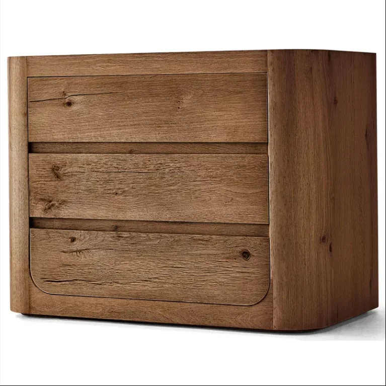 

-ForModern Design Rustic Bedroom Wooden Bedside Table with Drawers Weather Oak Wood Nightstand&