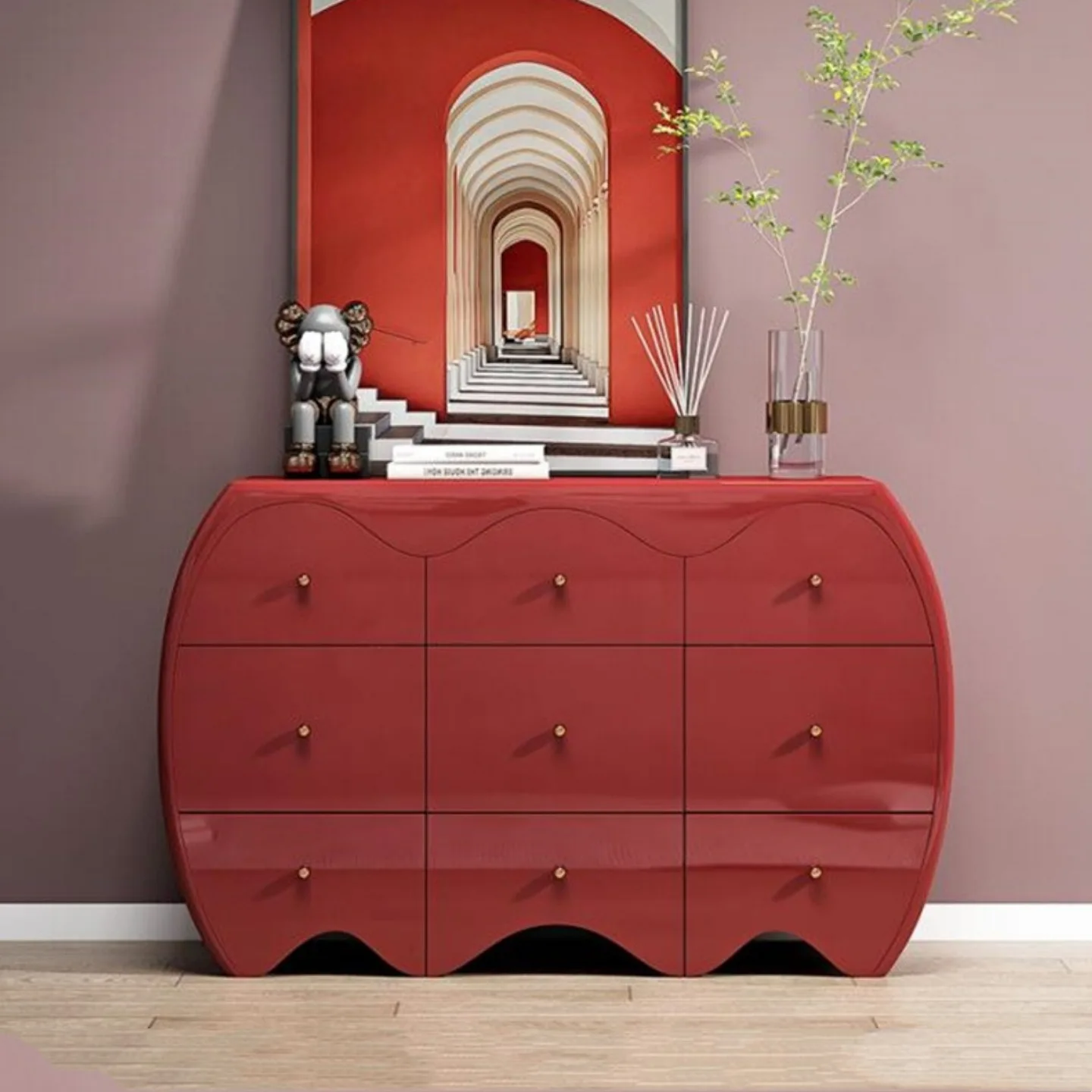 خزانة صدر مطلية بالبيانو الإيطالي، جانب طعام بسيط وحديث، خزانة خشبية صلبة للتخزين بالكامل