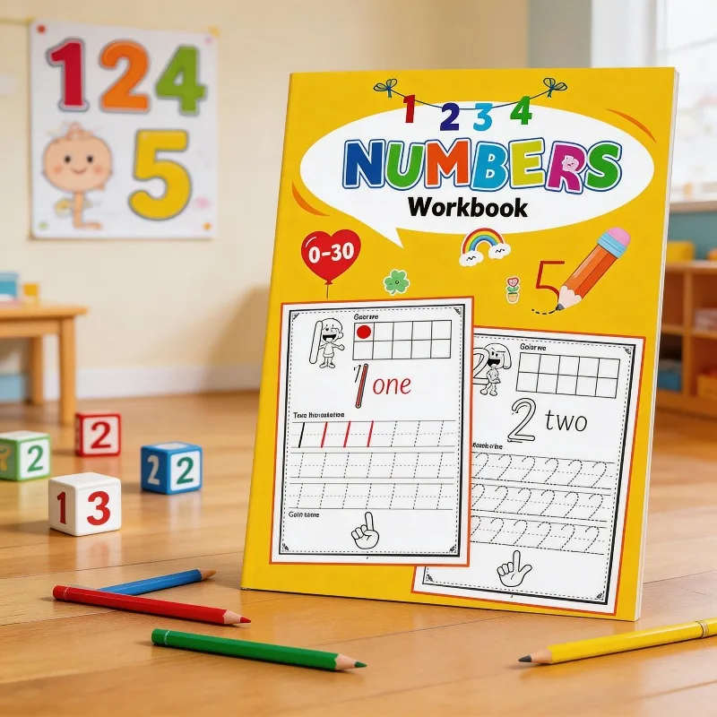Children's Digital Writing Exercise Book 32 Pages, Improving Writing Ability Numerical Cognition 0-30 Fun Coloring Exercise Book