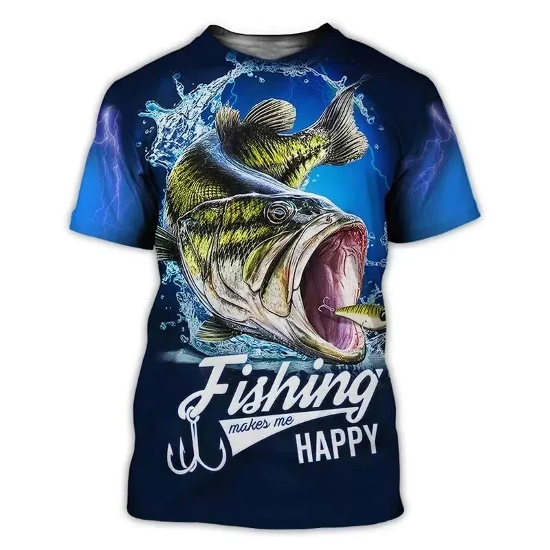 Camiseta respirável de manga curta masculina, padrão de pesca florestal, blusa justa, confortável, tendência casual da moda esportiva