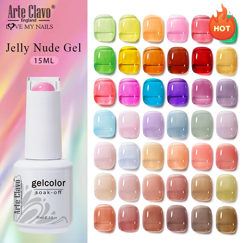 Arte Clavo 15 ml Gelee-Nagel-Gel-Nagellack, transparent, Sommer, nackt, milchig-rosa Farbe, semi-permanent, Soak-Off-Nagelkunst, Maniküre-Lack