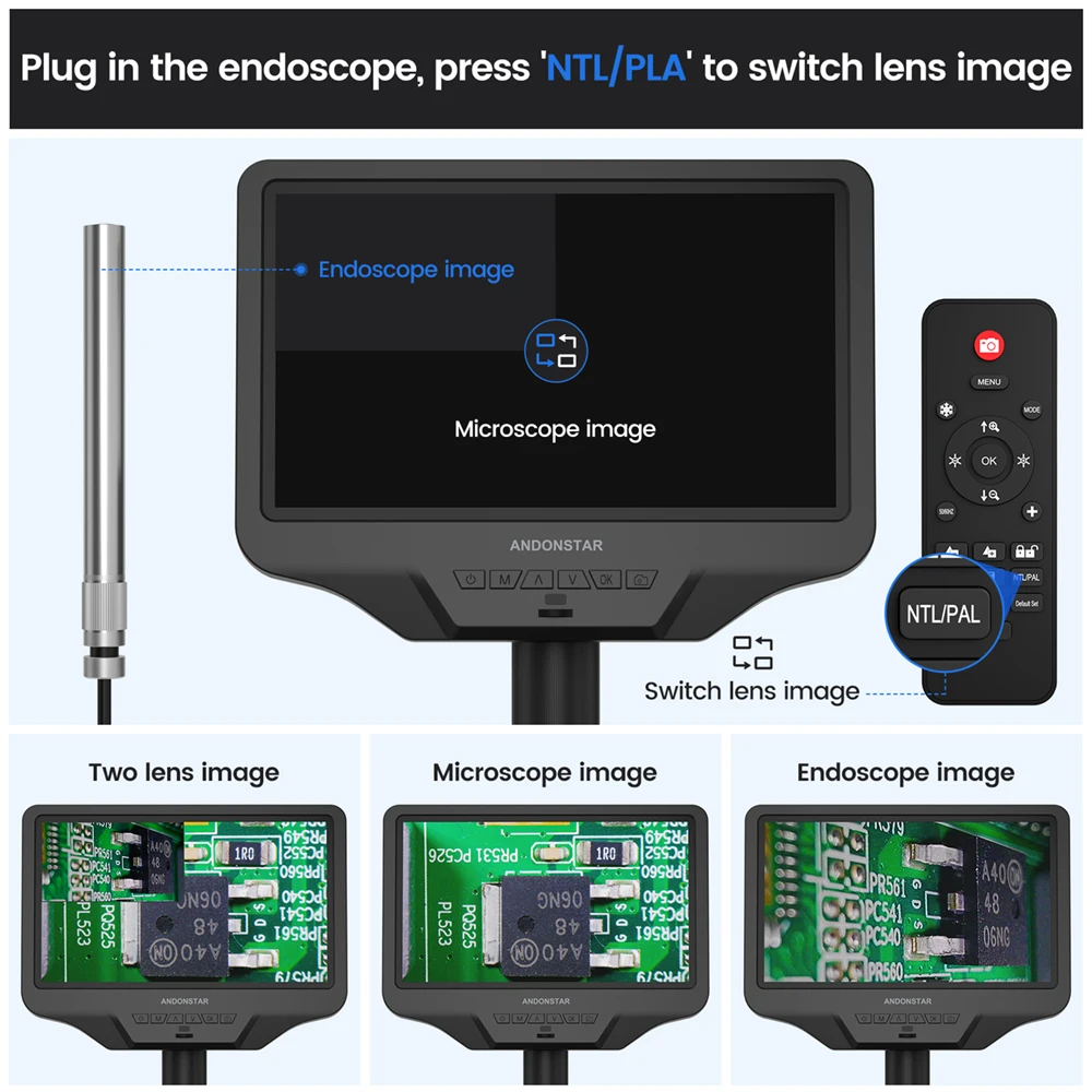 Andonstar AD409 Pro-ES with Endoscope WIFI HDMI/USB 10.1\'\' Digital Microscope Measure for PCB Soldering Phone Electronics Repair