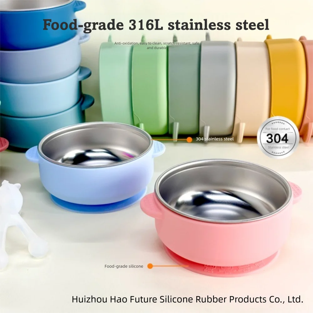 304 Stainless Steel Silicone Sucker Bowl Detachable Heat Resistant Infant Learning Bowl Divided Design Feeding Tableware