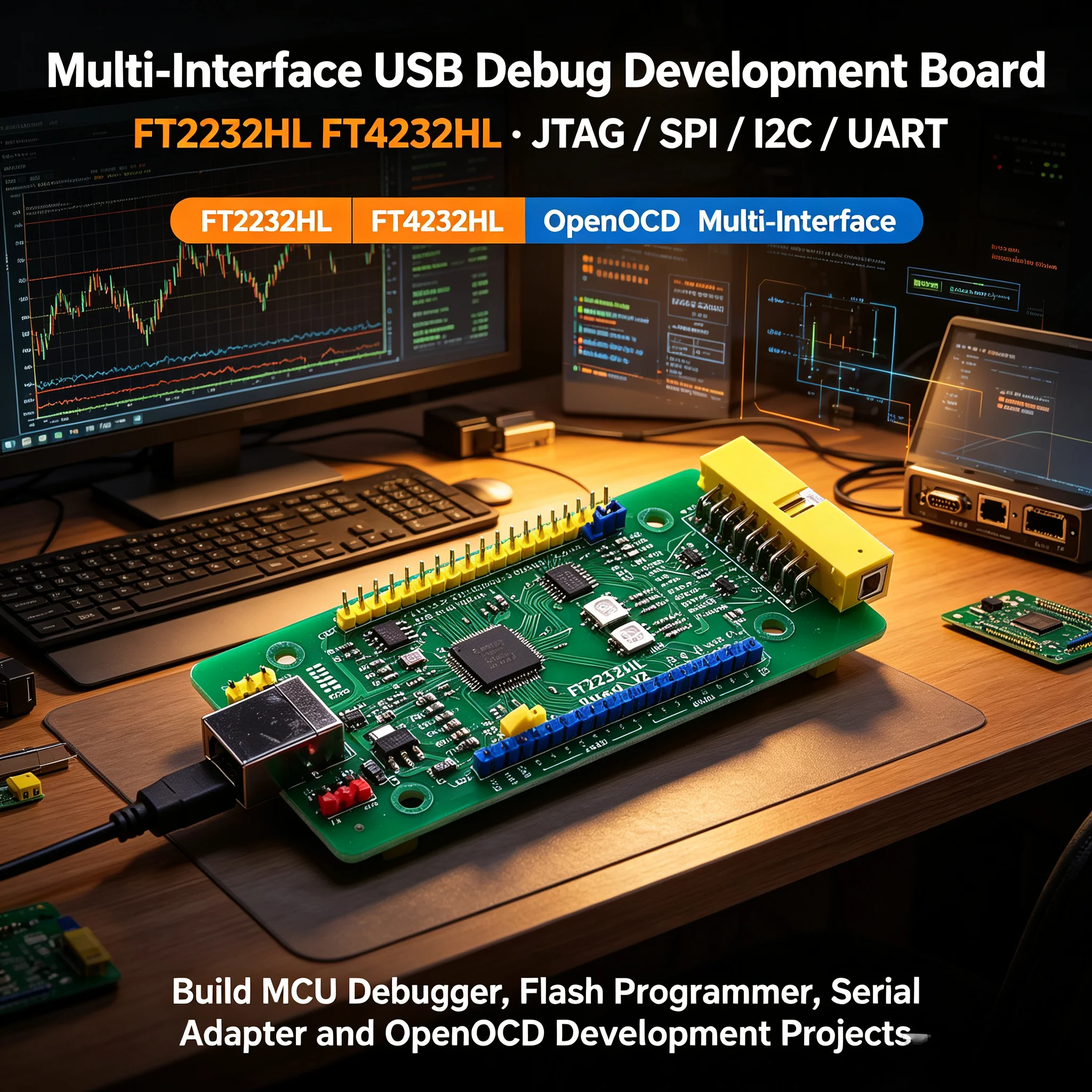 FT2232HL FT4232HL Development Board, USB to JTAG/SPI/I2C/UART, OpenOCD Compatible