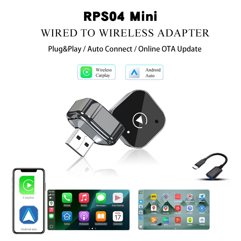 Draadloze 2-in-1 Carplay Dongle Android Auto Adapter AI Smart Box Plug Play voor auto met bekabelde CarPlay auto intelligente systemen