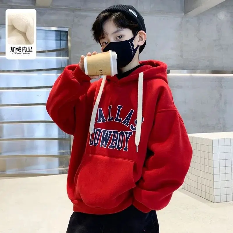 

Teenage Boys 2023 Top Long Sleeve Fashion Sweatshirt Autumn Winter Thick Children's Clothing Letter Korean Sport Loose Clothes