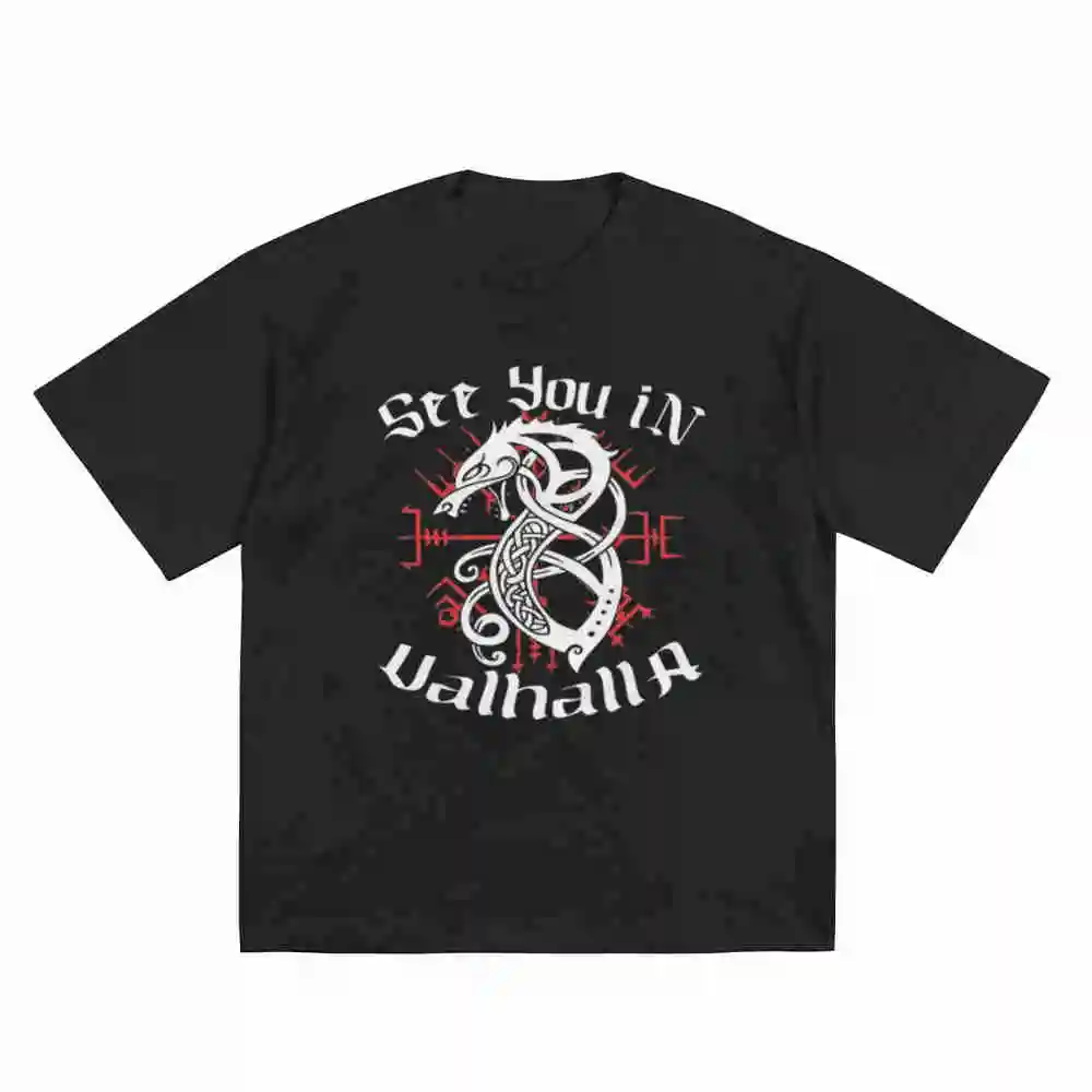 Fenrir's Oath Wikinger See You In Valhalla Nordic Viking Wear Short Sleeve Tee 100% Cotton T-Shirt