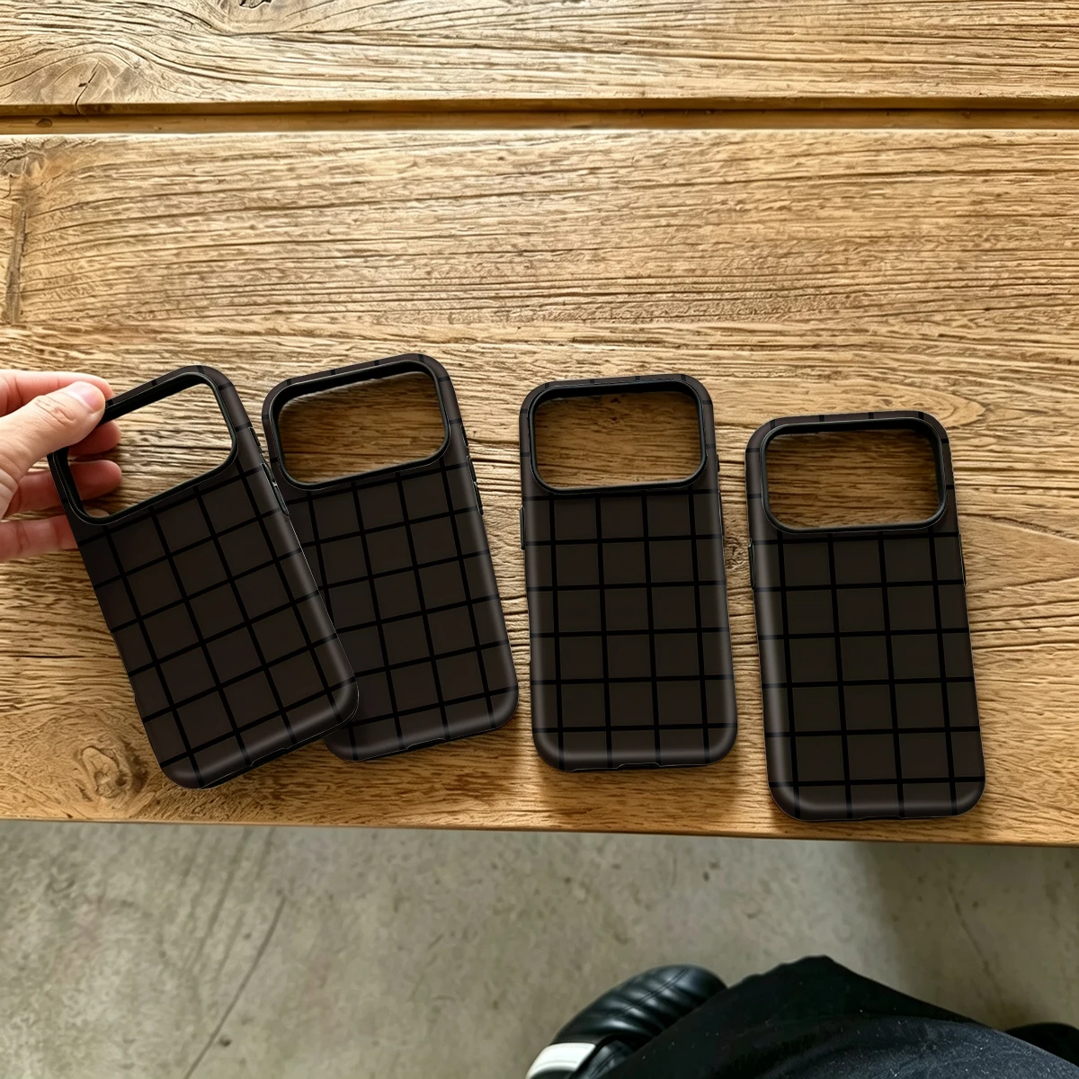 Brown Black Grid Squares Hard Shock-Absorption Phone Case For Samsung Galaxy S26 S25 Ultra S24 S23 Plus 2-in-1 Protective Cover