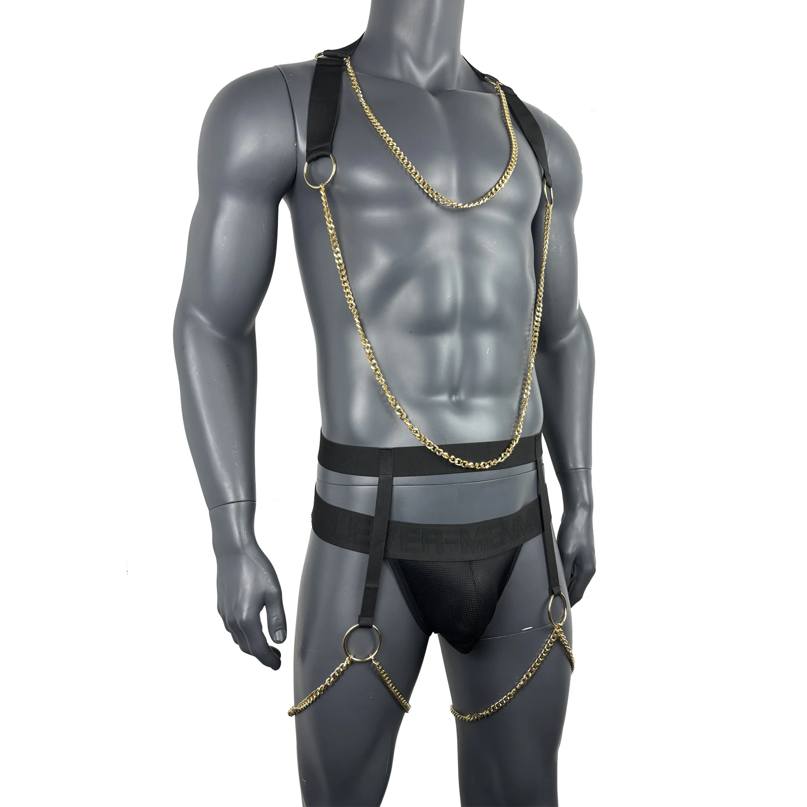 CLEVER-MENMODE Metal Chain Harness Men Body Bondage Costume Underwear Set Sexy Jockstrap Erotic Lingerie Rave Outfit Hollow