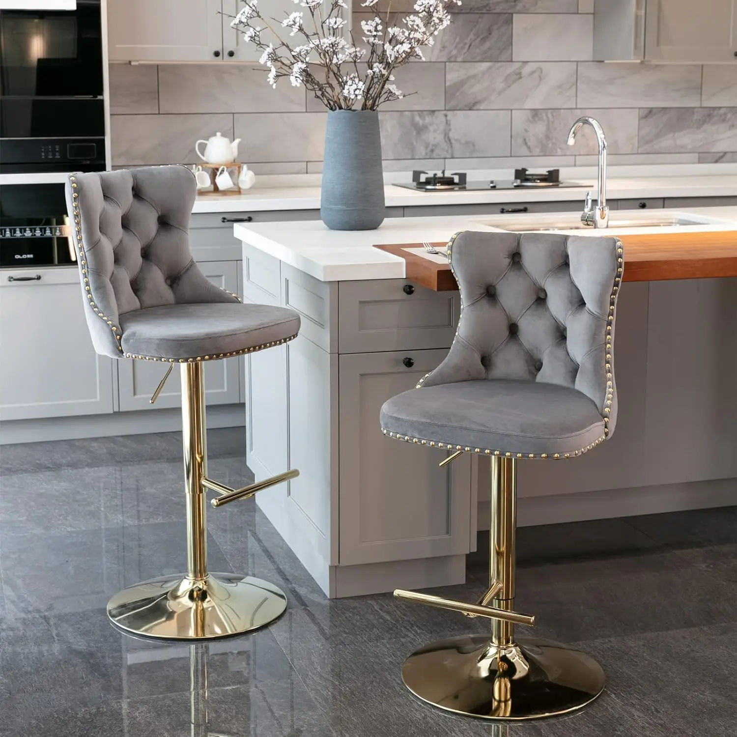 

Swivel Bar Stools Set of 2 Adjustable Counter Height Barstools Velvet Upholstered Bar Chairs for Home Bar Kitchen Island chairs