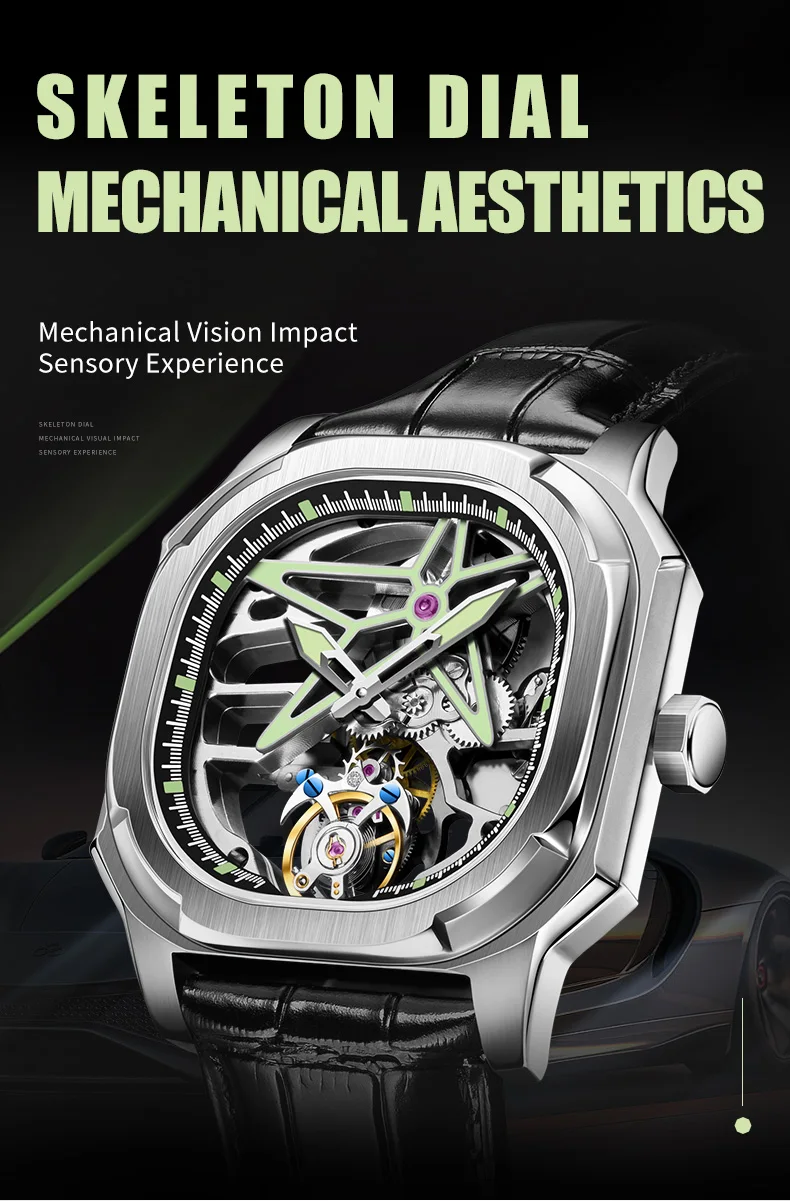 Ready Stock AESOP（manual7052G）Tourbillon Skeleton Mechanical Watch Men's Luxury Business Watch 42.5MM Waterproof