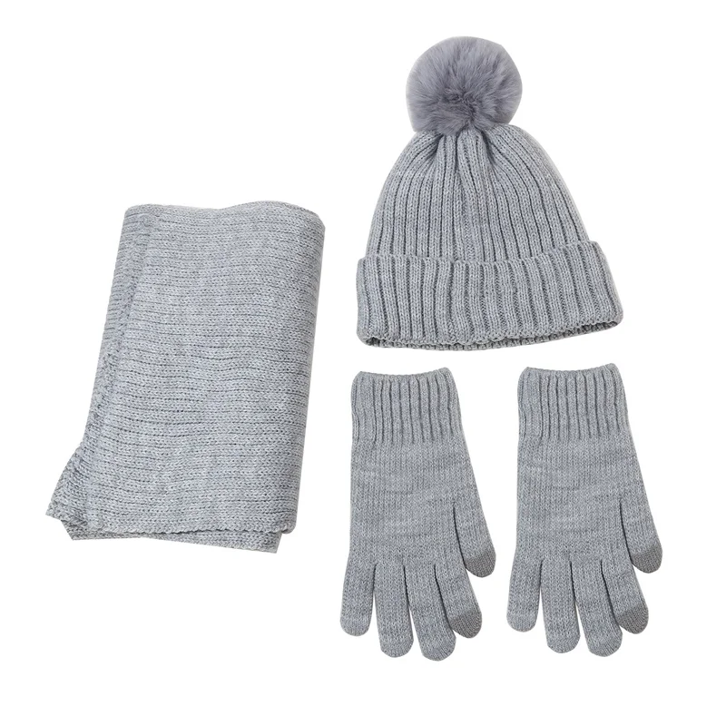 Warm Knitted Gloves Hat Scarf Three Piece Winter Windproof Plus Knitted Hat Three Piece Set Hat Gloves Scarf