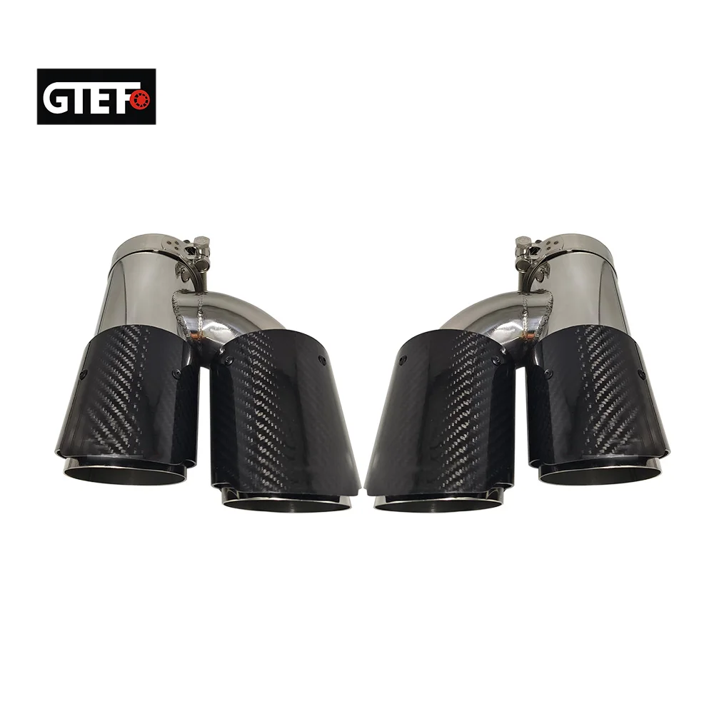 Image of GTEFO 2 Stück links und rechts glänzender H-förmiger Doppel-Carbonfaser-Auspuff aus Edelstahl, Auspuffspitzen, Schalldämpfer für Autodekoration