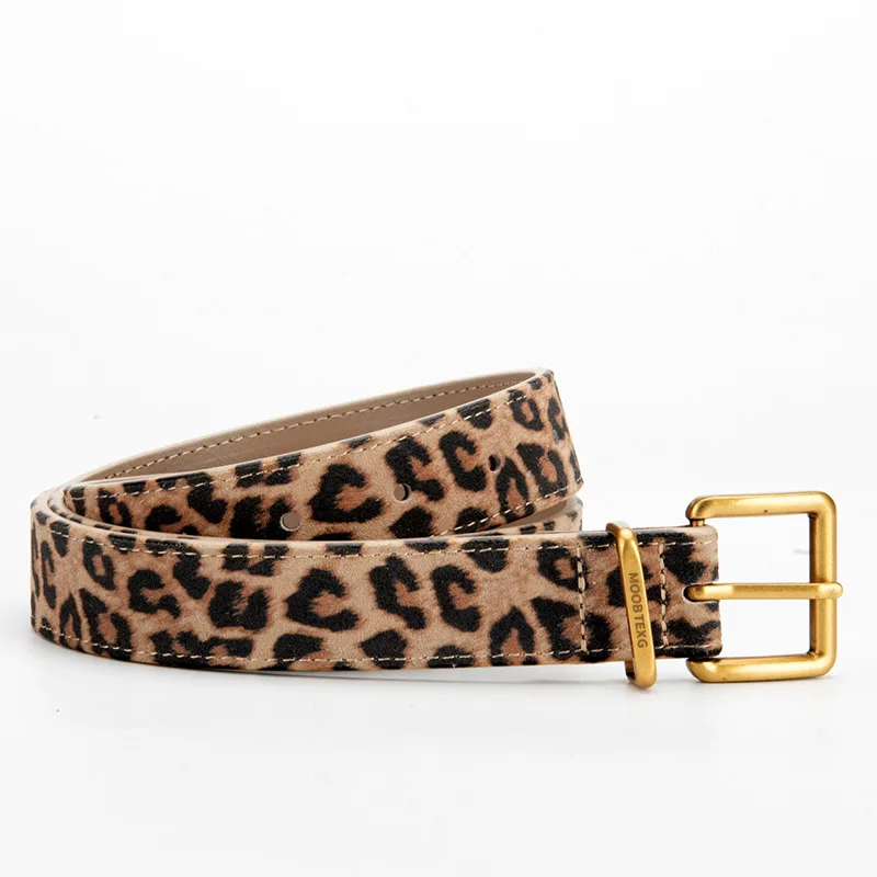 Genuine Leather Leopard Print Belt for Women, Pin Buckle Design with Jeans & Multi-Style Fashion Accessory