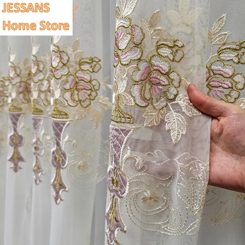

High-end Fashion American Style Embroidered Tulle Curtain American Bedroom Living Room Curtains Door Screen Shutter Home Decor