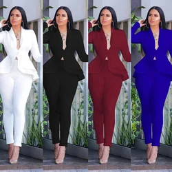 Women Winter Women's Set Tracksuit Full Sleeve Ruffles Blazers Pencil Pants Suit Two Piece Set Office Lady Outfits Uniform