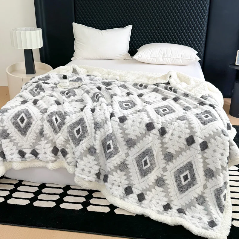 

Velvet Blanket Warm Lamb Wool Thow Blanket for Winter Double-layer Coral Fleece Office Blanket Plaids Sofa Queen Size