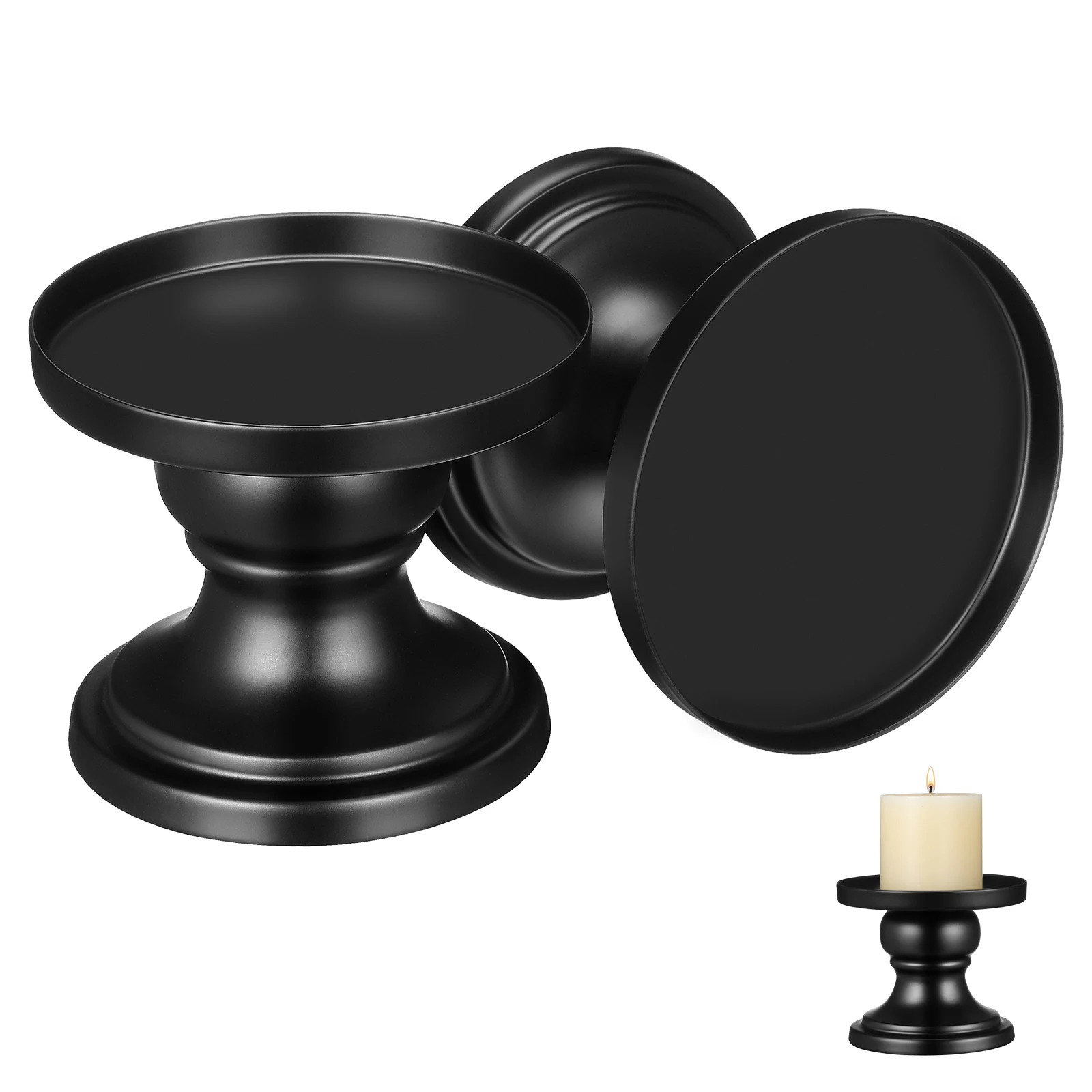 

Black Metal Holder Set of 2 Vintage Desk Candlesticks for Dining Table Decor Party Wedding Home Decoration