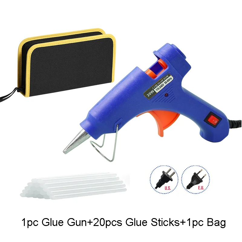 LiTuiLi 20W Hot Melt Glue Gun with Bag Mini Household DIY Guns Thermo Electric Repair Tool Use 20pcs 7mm Glue Sticks