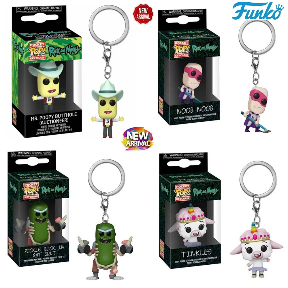 Funko Pop New Rick Et Morty Noob Noob TINKLES MR. POOPY Keychains Vinyl Figure Krombopulos Pickle Rick Pocket Pop Keychain Toy