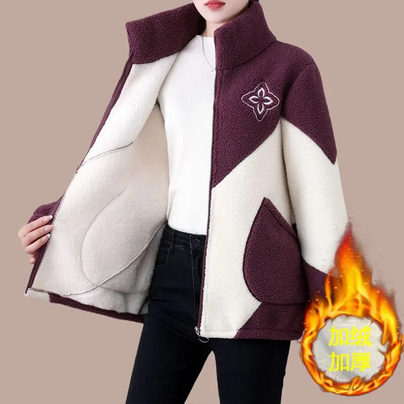2026 Winter New Faux Lambskin Jacket Women's Overcoat Plus Velvet Thicke Warm Parka Fashion Loose Granular Fleece Jacket Top