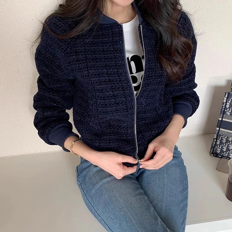 Sweet Chic Autumn Baseball Jacket Women's Loose Long Sleeve Cozy Outerwear Thickened Design Versatile Fashionable Commute Style