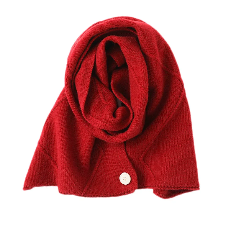 المرأة 100% ميرينو وشاح من الصوف مع زر الخريف الشتاء لينة الدافئة متماسكة الرقبة التفاف وشاح الموضة الصلبة عادية #2