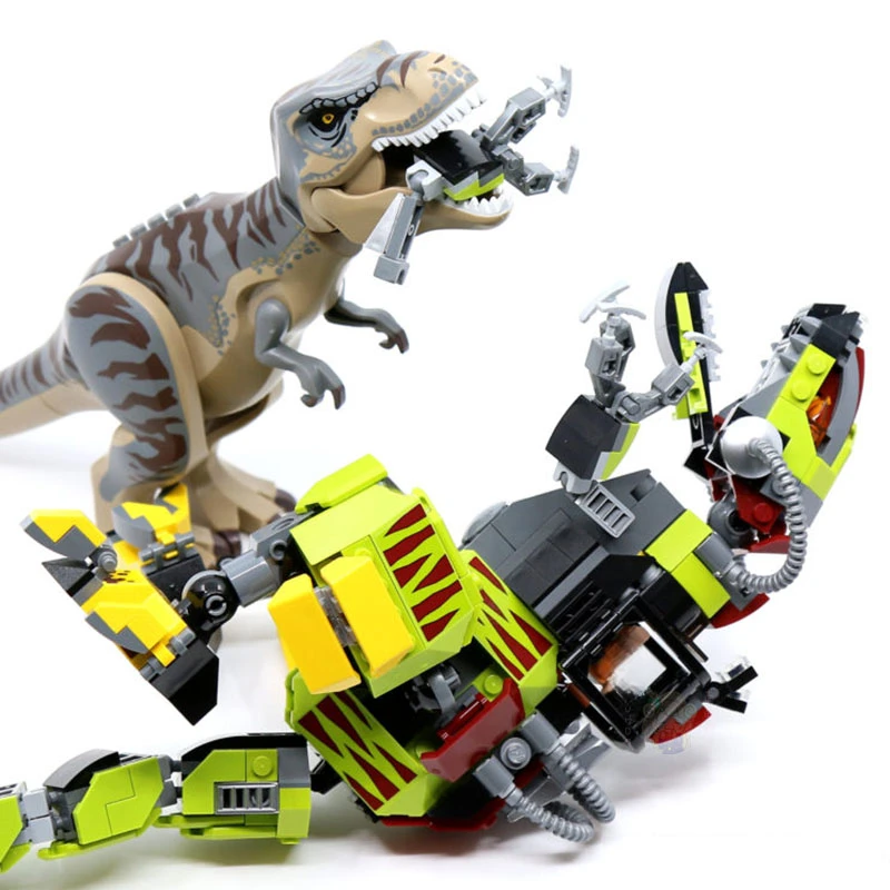 Seria Jurassic Dinosaur World Tyranozaur Rex kontra Mecha Dinosaur Mały Velociraptor Wielka Ucieczka Zabawka dla Dzieci Prezent 75938