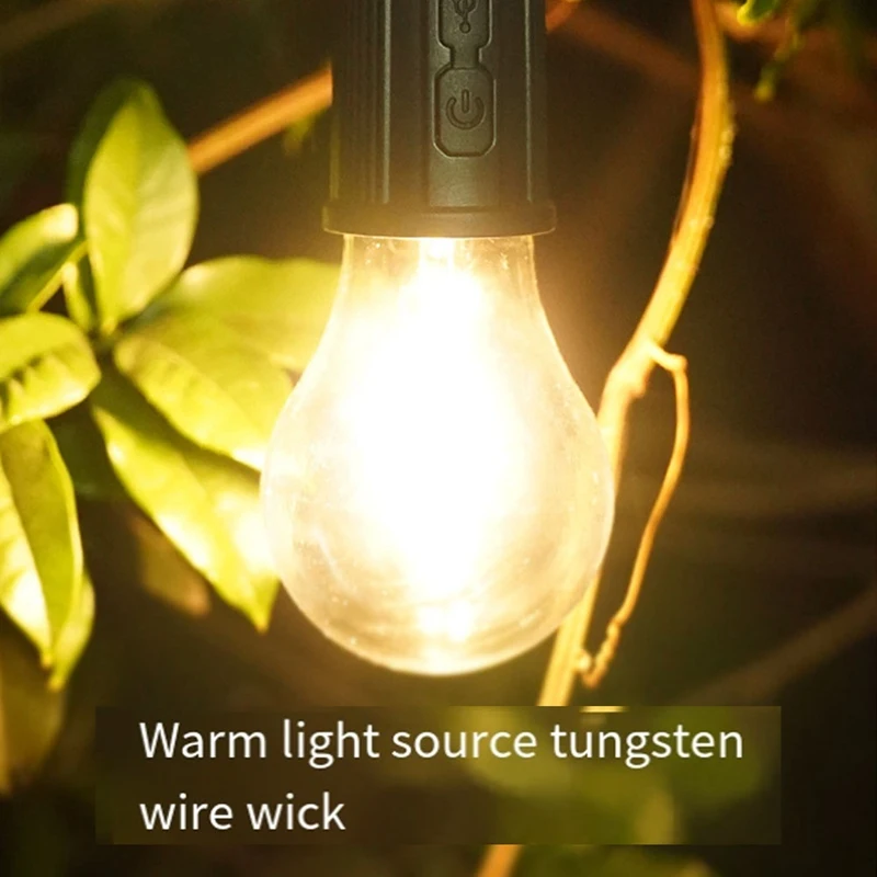 Outdoor LED String Light With Hook 400Mah Type-C USB Bulb 3 Modes Waterproof Camping Lantern Hanging Tent Light