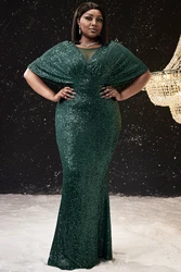 Robe de Soirée Longue et Élégante en Forme de Sirène Verte, Col en V, Paillettes, Cocktail, Grande Taille, 2024