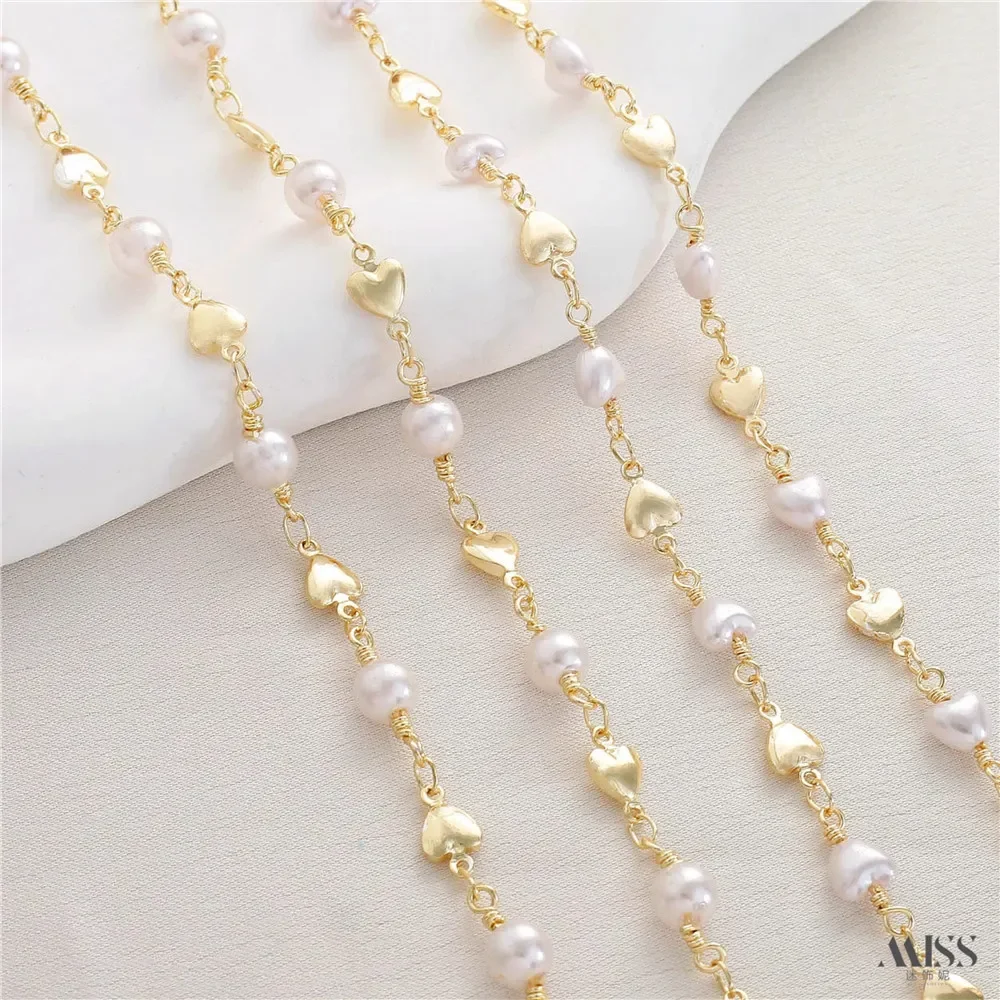 14K Gold-wrapped Peach Heart Beads Handmade Chain Loose Chain DIY Accessories Bracelet Necklace Earrings Pendant Decorative Chai