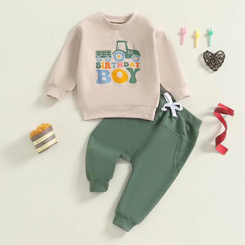 رسالة شاحنة طباعة طويلة الأكمام البلوزات والسراويل المرنة ، ملابس طفل رضيع ، ملابس خريف عيد ميلاد طفل صغير ، 2 *