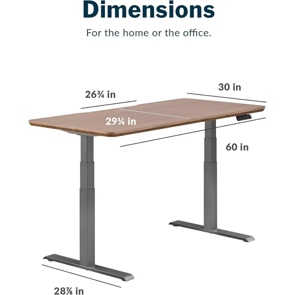 Electric Standing Desk - 60x30 Varidesk, Adjustable Height Stand Up Desk - Dual Motor with Memory Presets, Stable T-Style