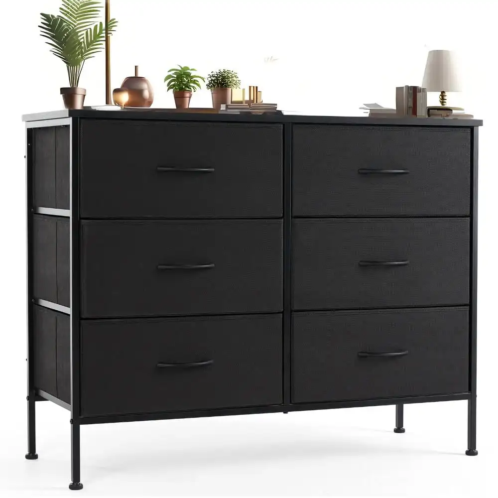 

Chest of Dresser with 6 Fabric Drawers, Chest Organizer with Fabric Bins, Black