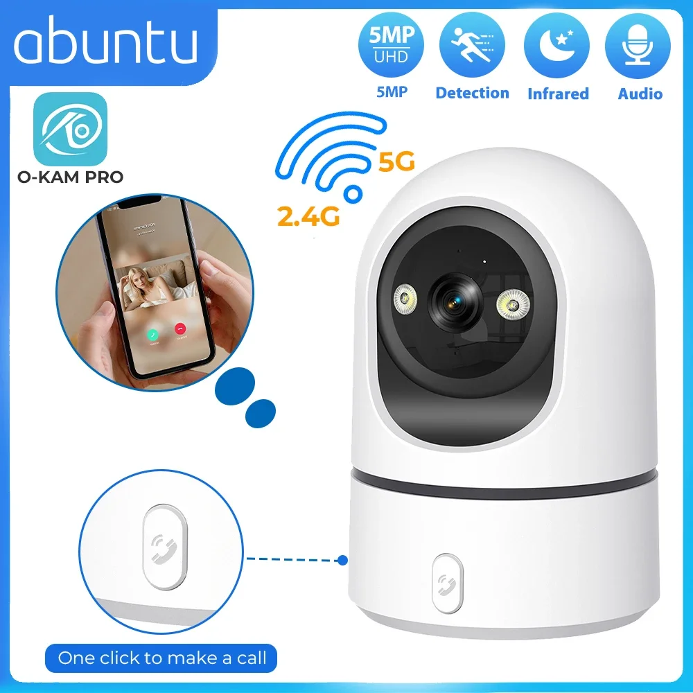 5MP PTZ Wifi Security Camera Indoor One-Key Call HD Night Vision 2.4G/5G Surveillance Camera Ai Human Detection Auto Tracking