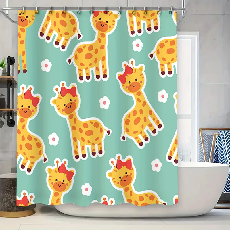 

Сине-желтая детская занавеска для душа с рисунком жирафа, 3D водонепроницаемый декор для ванны, купите on.com