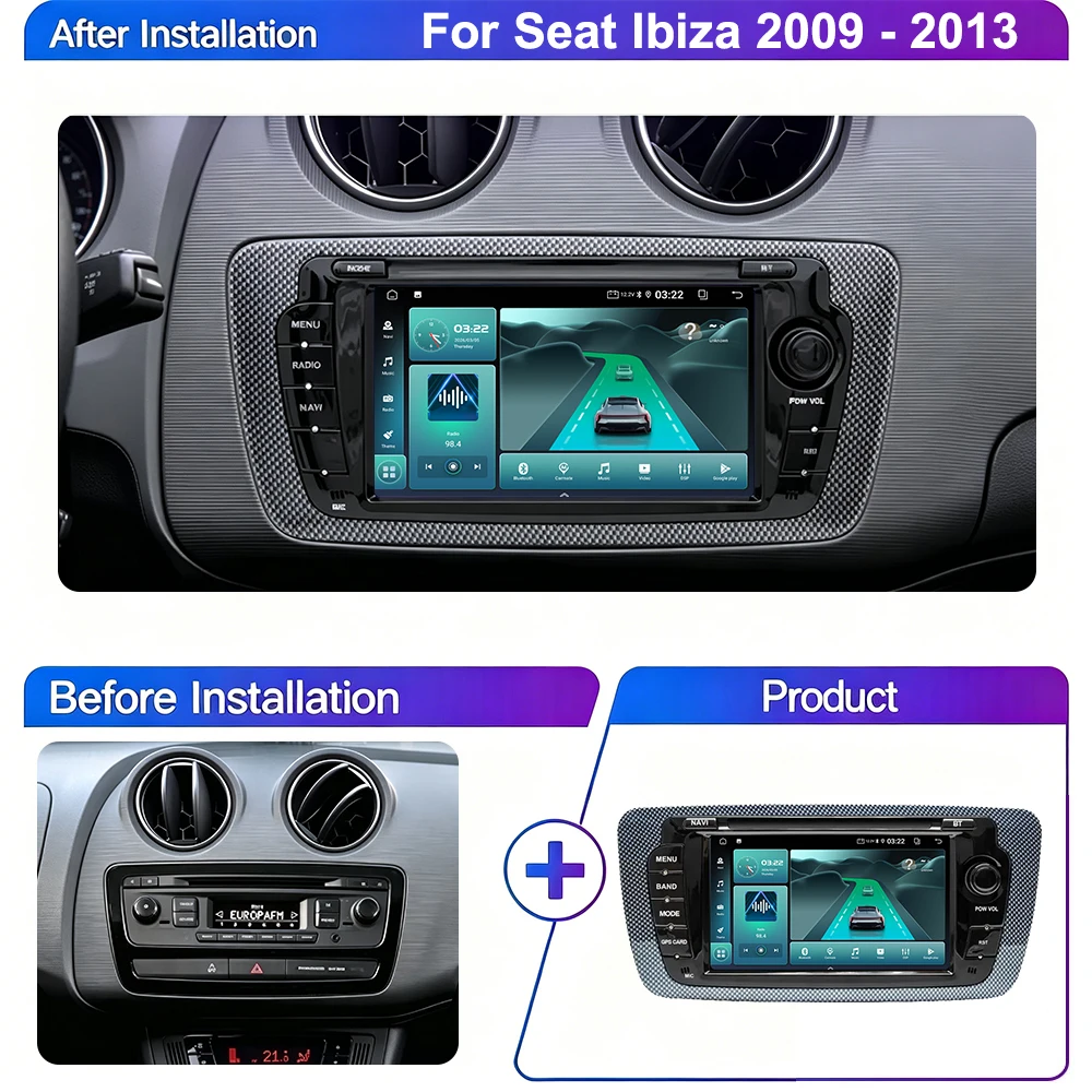 Android 15 Auto Radio For Seat Ibiza MK4 6j 2009-2013 Car Multimedia Player Navigation GPS Stereo Carplay BT 5.0 RDS Head Unit