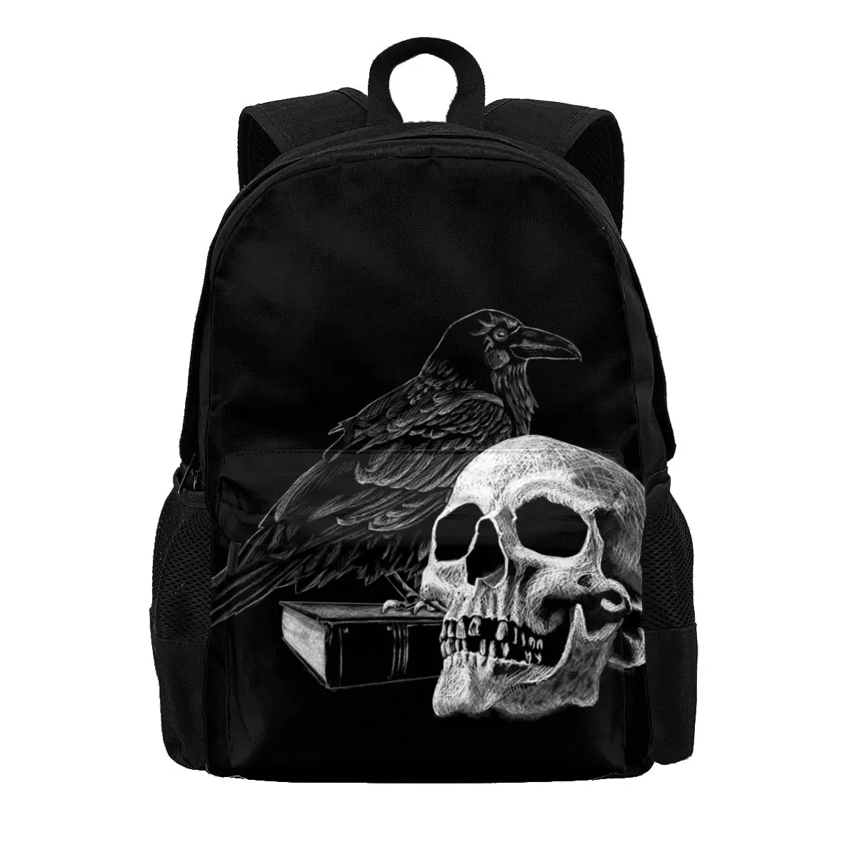 Quoth The Raven With Skull Halloween Backpacks Horror Creepy Commuter Teen Big Backpack Unique Polyester Bags