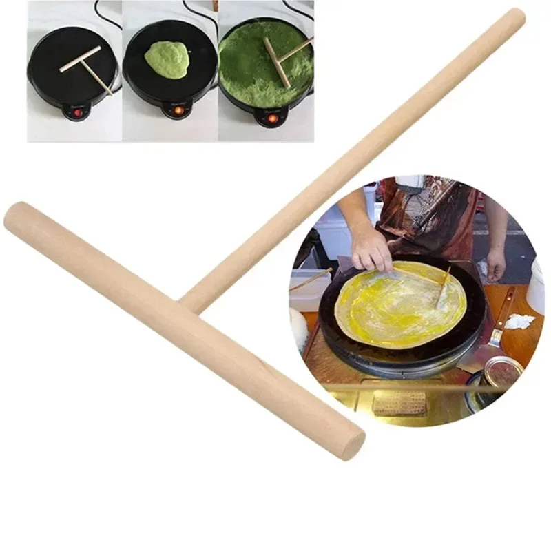 Home Kitchen T-shaped Egg Pancake Stick DIY Pastry Wood Tools Pizza Pastry Restaurant Baking and Cooking Supplies
