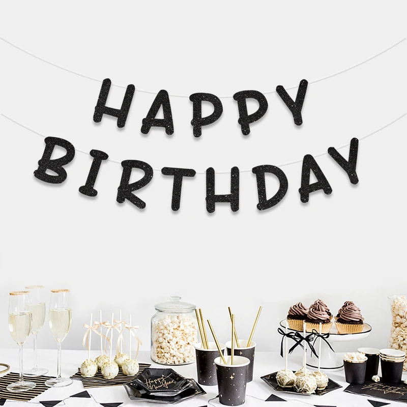 Glitzerndes Happy Birthday-Banner, Männer und Frauen, Babyparty, Geburtstagsfeier, Hintergrund, Wanddekorationszubehör – Detail 1