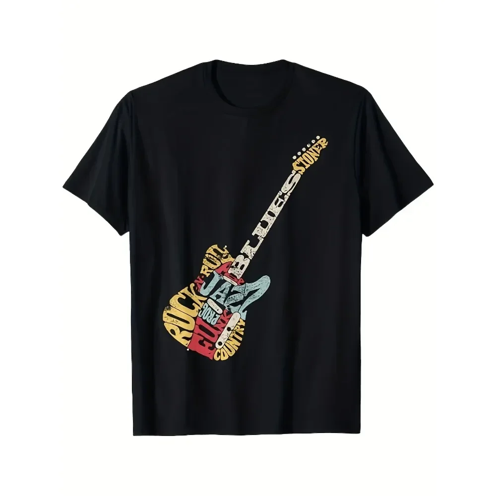 

Men's Vintage Rock Graphic Tee White T Shirt with Electric Guitar Design Soft Breathable Shirt for Music Lovers All Season