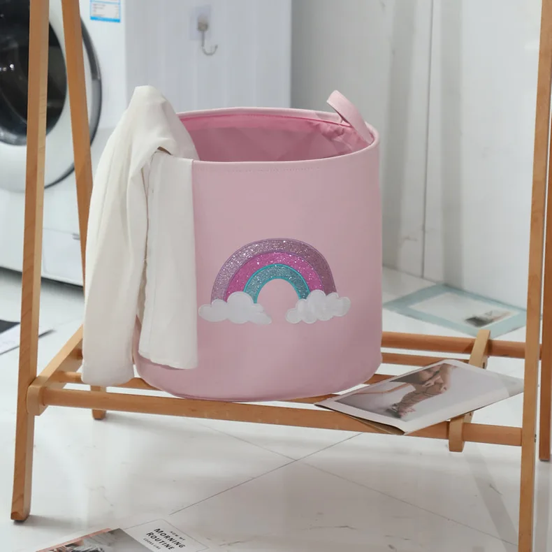 Home Round Dirty Laundry Basket Double Thickened Pink Dream Castle Girls Toys Clothes Organizer Storage Bag